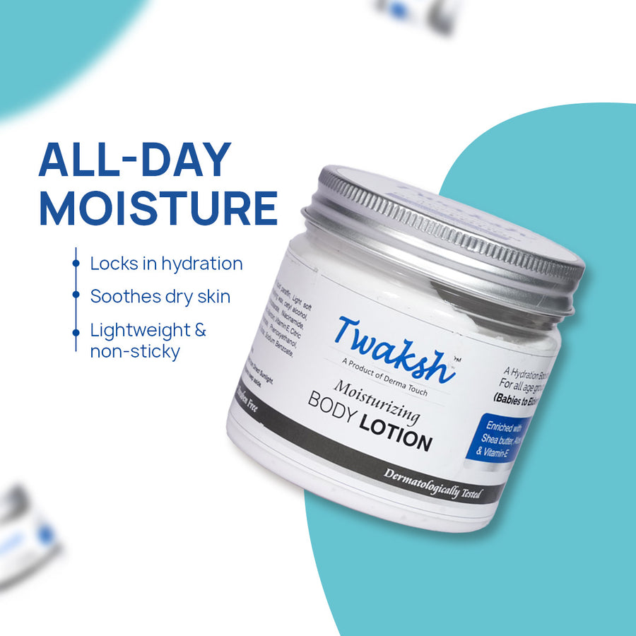 Twaksh Moisturizing Body Lotion | Deep Hydration for Dry, Sensitive & Eczema-Prone Skin | Shea Butter, Cocosin, Glycerine, Vitamin E & Light Liquid Paraffin