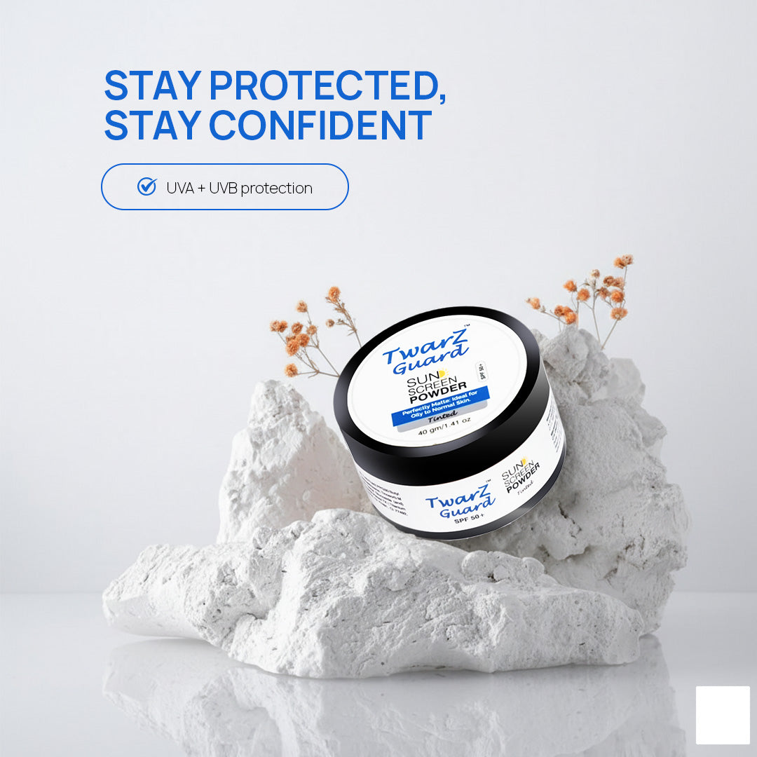 Twarz Guard Powder Sunscreen | Broad-Spectrum UVA/UVB | Matte Shine Control, Pore-Blur Finish | On-the-Go Brush Application | Paraben & Sulfate-Free | 40 g