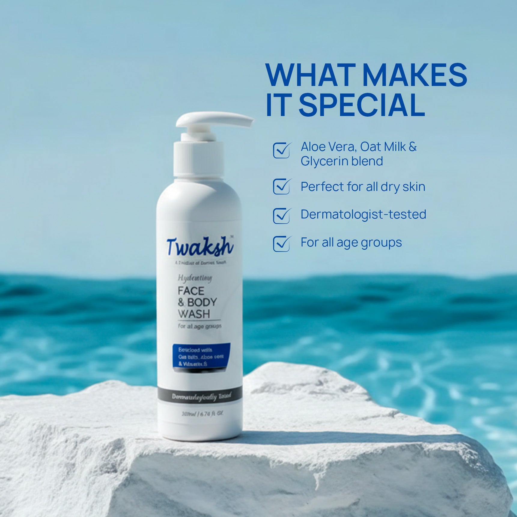 Twaksh Hydrating Face & Body Wash | Oat Milk, Aloe Vera, Vitamin E & Glycerin | Gentle, Sulfate- & Paraben-Free | Dermatologically Tested | 200 ml