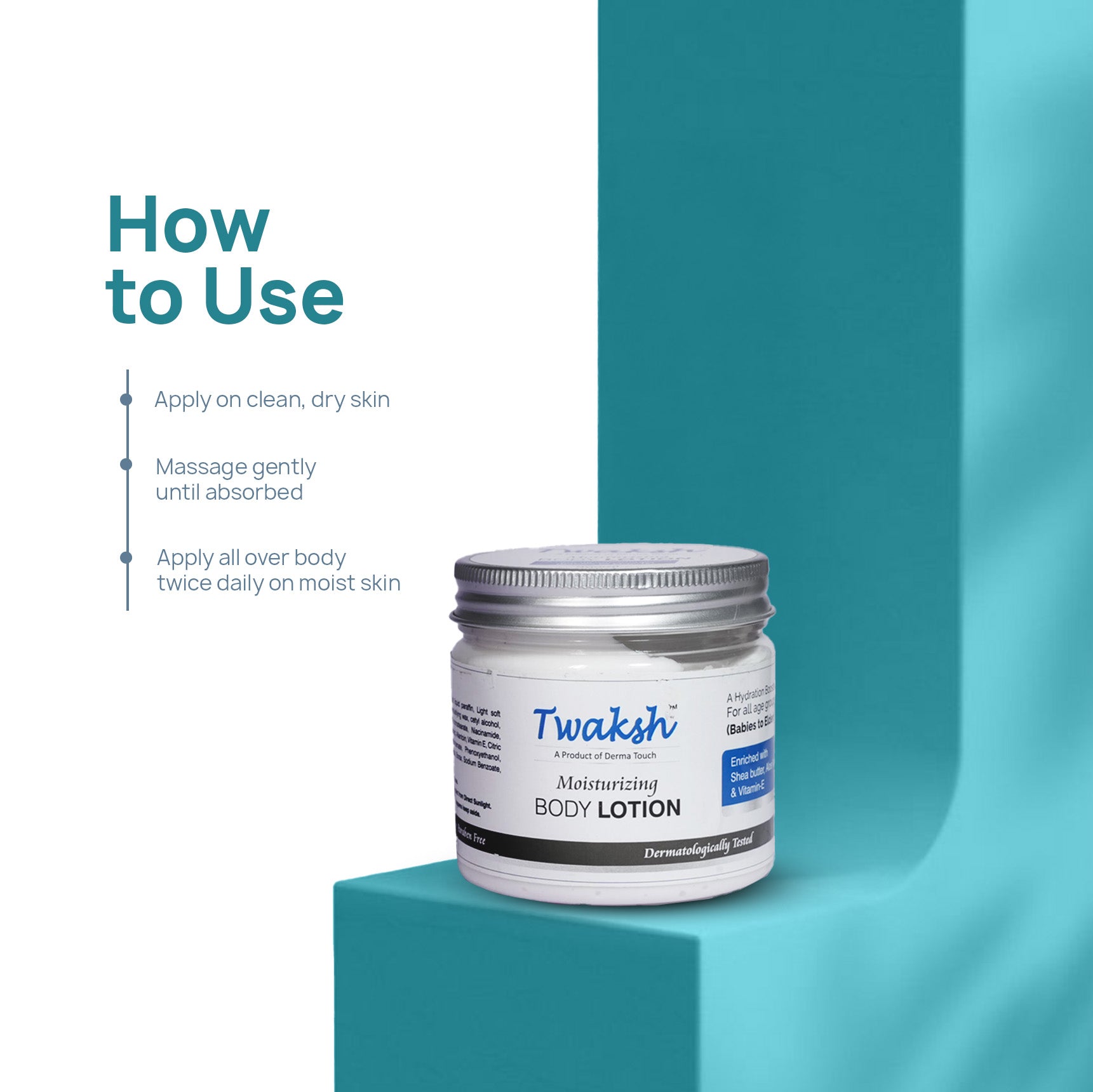 Twaksh Moisturizing Body Lotion | Deep Hydration for Dry, Sensitive & Eczema-Prone Skin | Shea Butter, Cocosin, Glycerine, Vitamin E & Light Liquid Paraffin